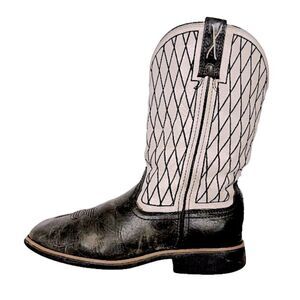 TWISTED X  Distressed Black White Leather Lattice Western Cowboy Boot
